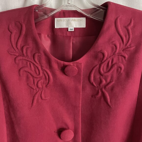 Women's business suit - dress and jacket set - burgundy color, size 38 fits S/M - Picture 3 of 7